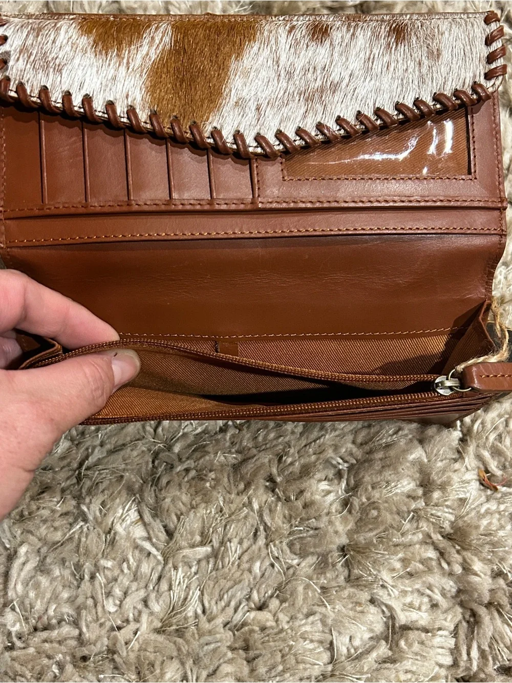Myra Bag One-of-a-Kind Genuine Hair On Cowhide Envelope Clutch Wallet